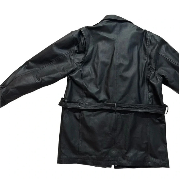 WILSON LEATHER ~ Men’s black leather mid-length coat excellent condition size L - Picture 5 of 10